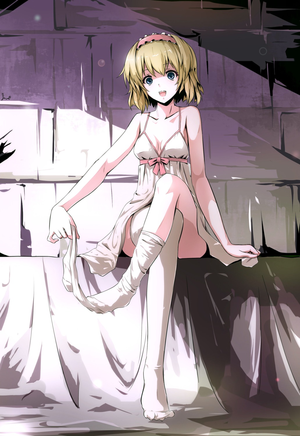 alice_margatroid, lingerie, sam_(new_bee), thighhighs, touhou, undressing