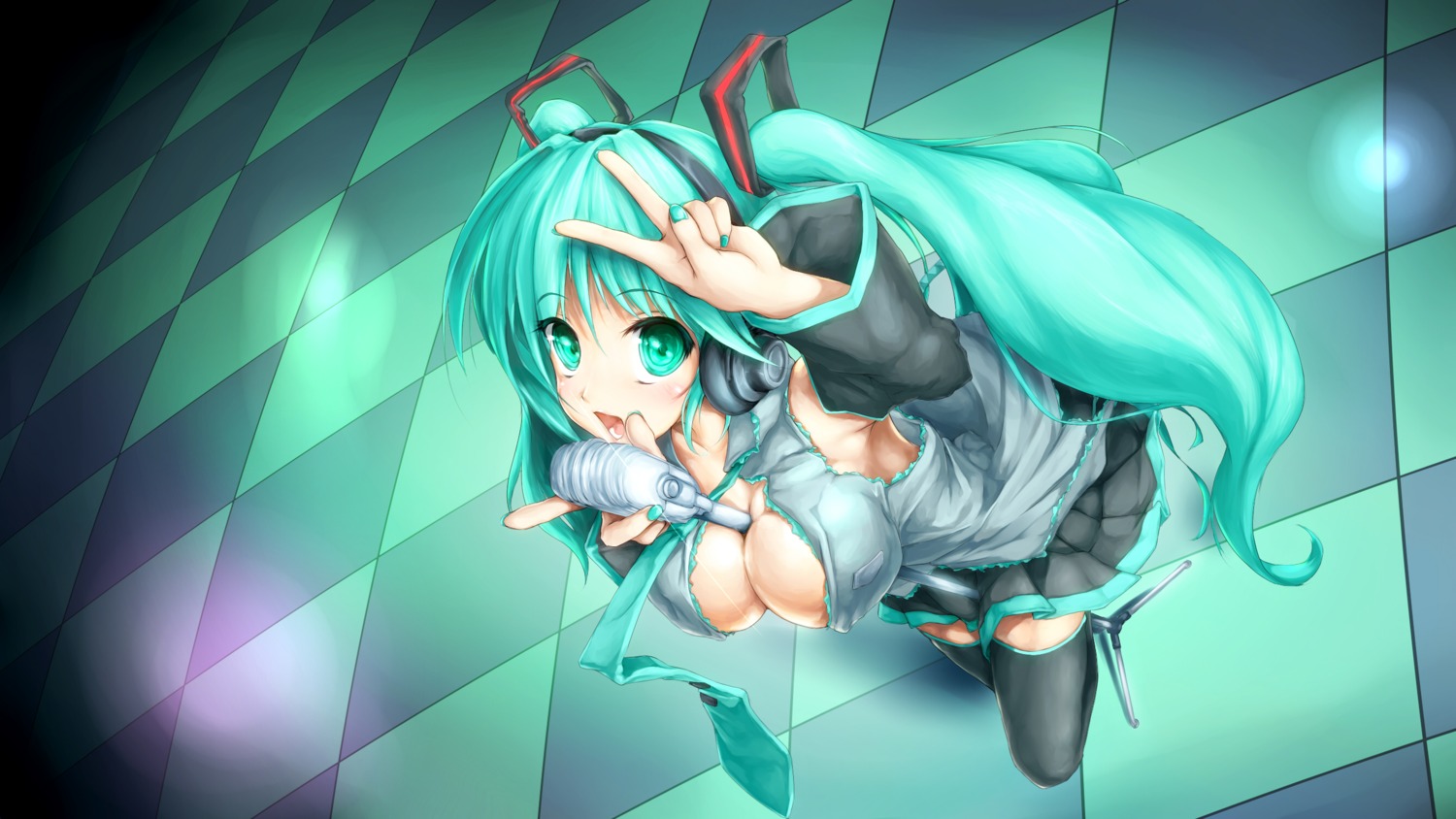 cleavage, die_blonde_bestie, hatsune_miku, thighhighs, vocaloid