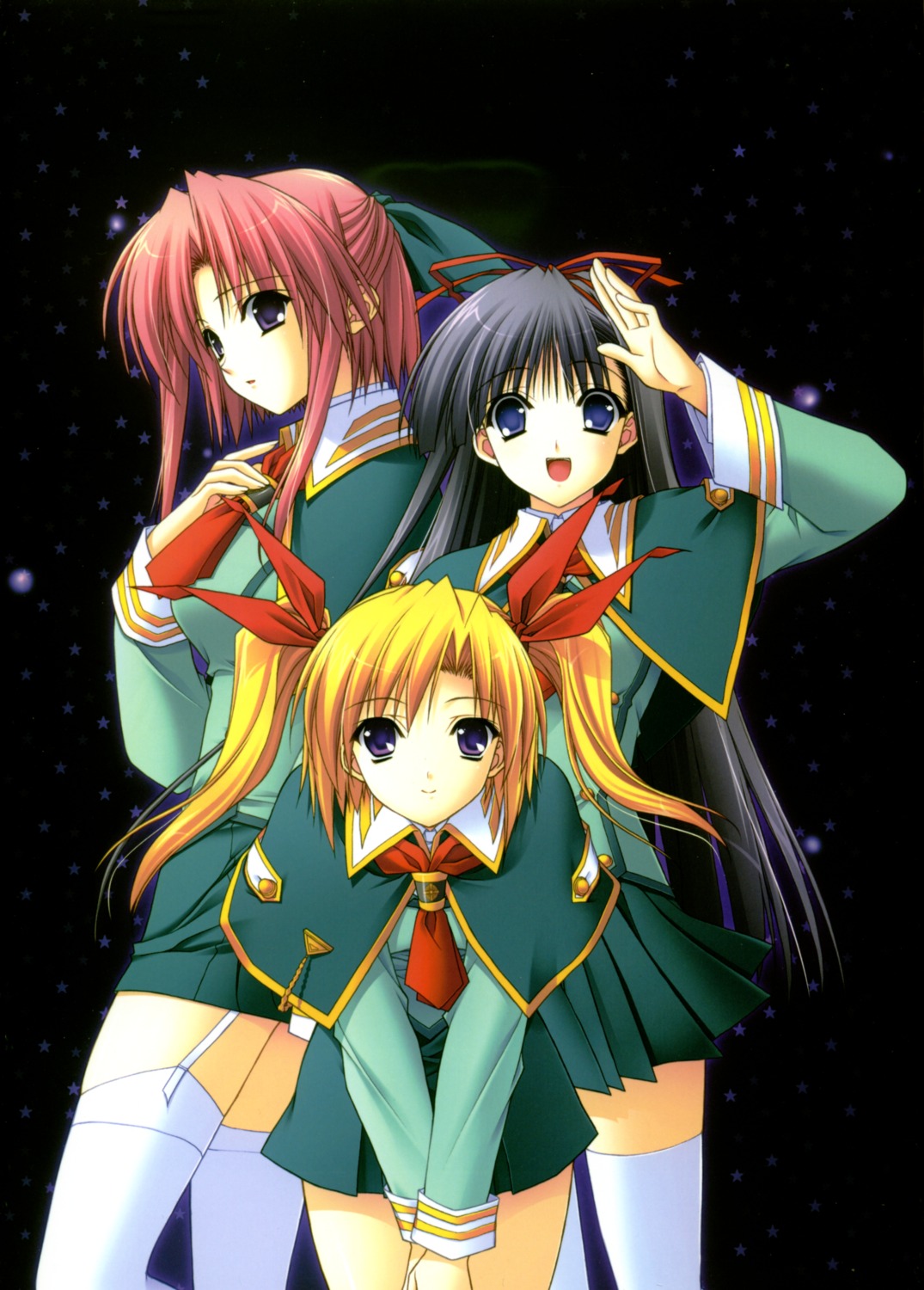 fixme, morisaki_nao, nagase_sayaka, navel, nitta_aki, soul_link, stockings, suzuhira_hiro