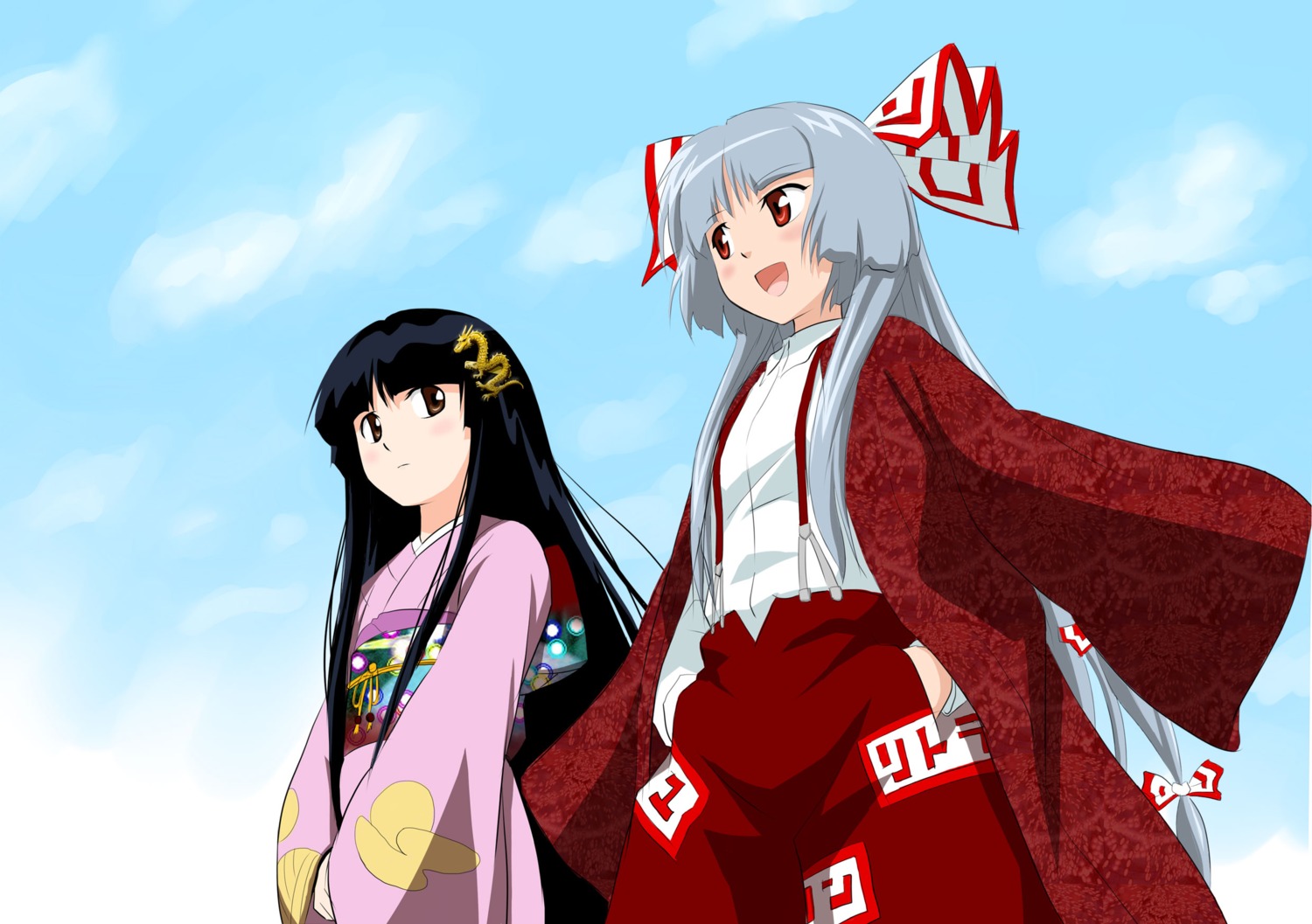 fujiwara_no_mokou, hop-step-jump, houraisan_kaguya, touhou