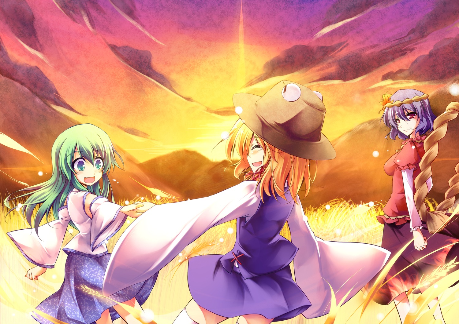 amano_chiharu, kochiya_sanae, moriya_suwako, touhou, yasaka_kanako