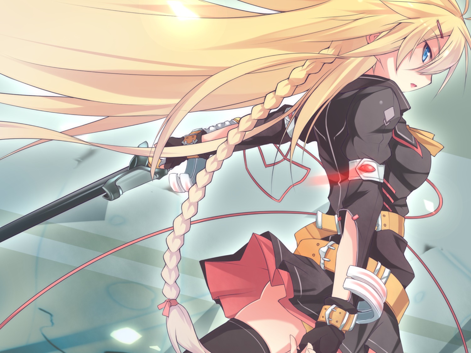 kazami_ryouya, sword, thighhighs