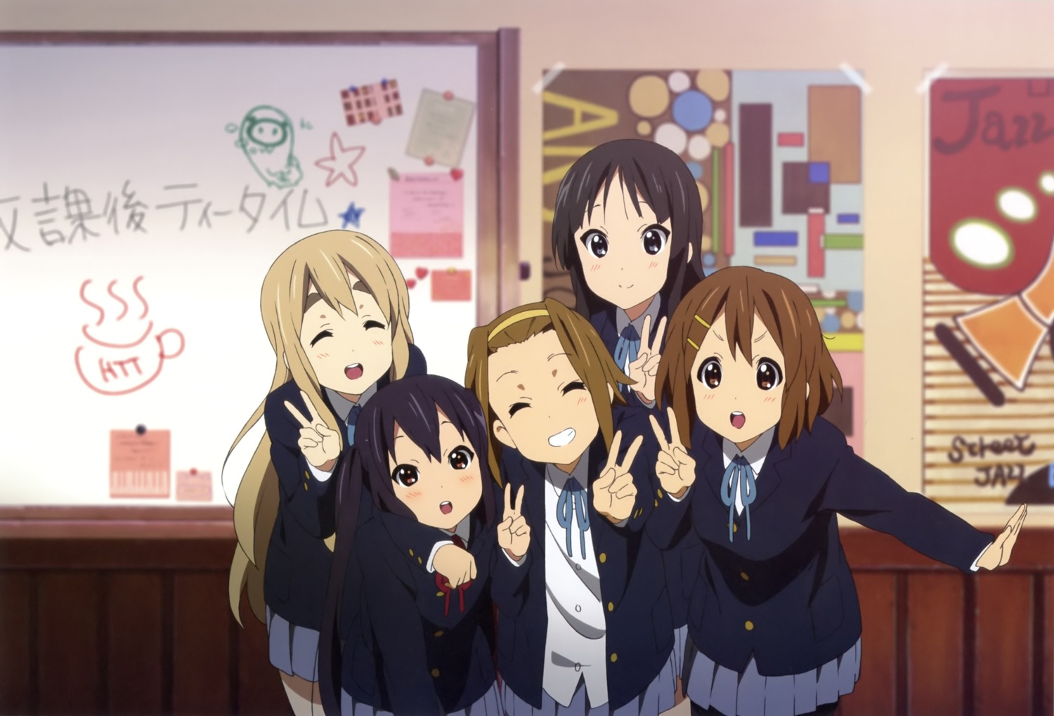 akiyama_mio, hirasawa_yui, k-on!, kotobuki_tsumugi, maruki_nobuaki, nakano_azusa, seifuku, tainaka_ritsu