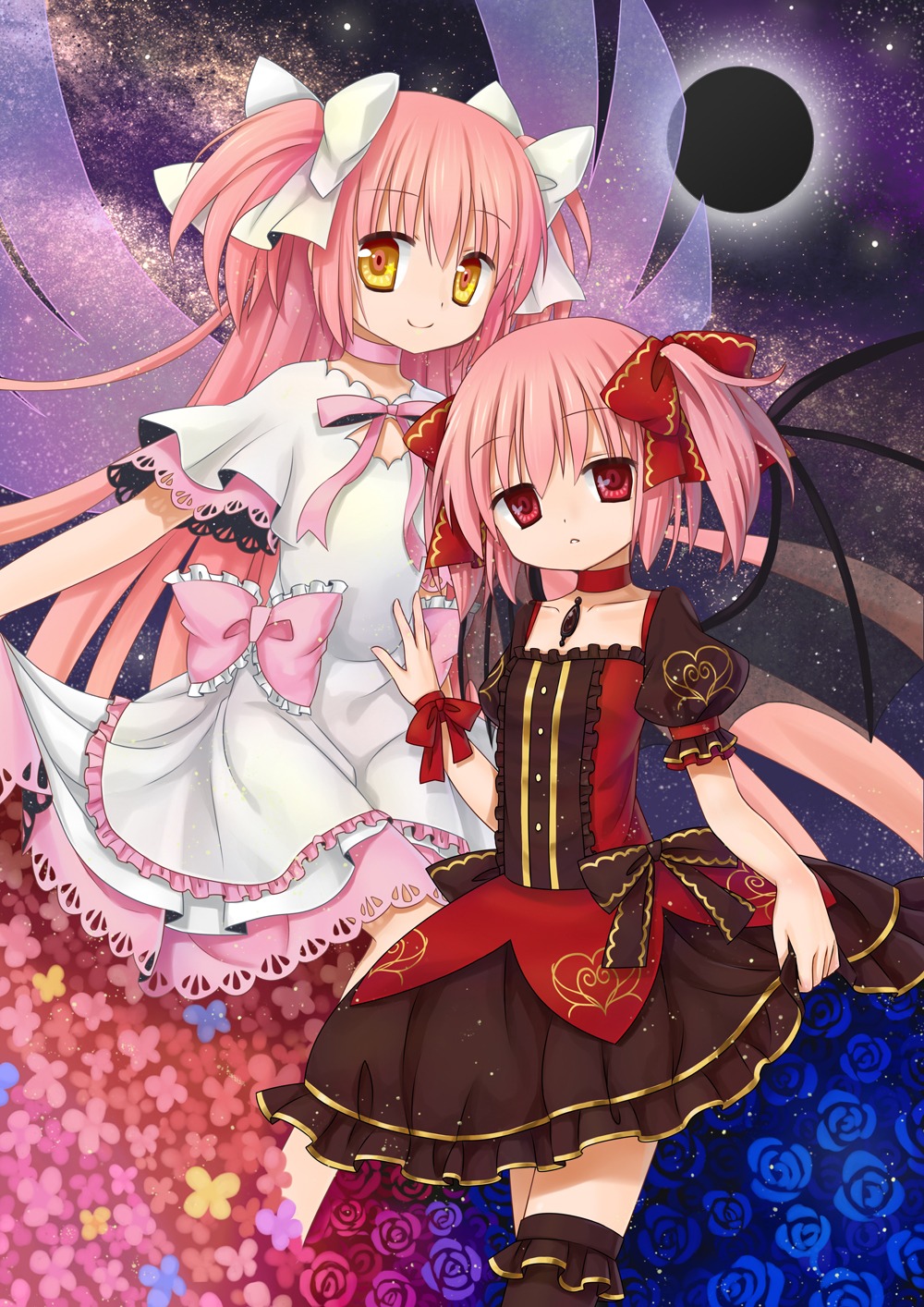 dress, kaname_madoka, kriemhild_gretchen, mahou_shoujo_madoka_magica, silveroid, thighhighs, ultimate_madoka, wings