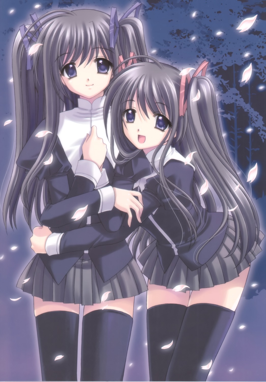 futakoi, nishimata_aoi, sakurazuki_kira, sakurazuki_yura, seifuku, thighhighs