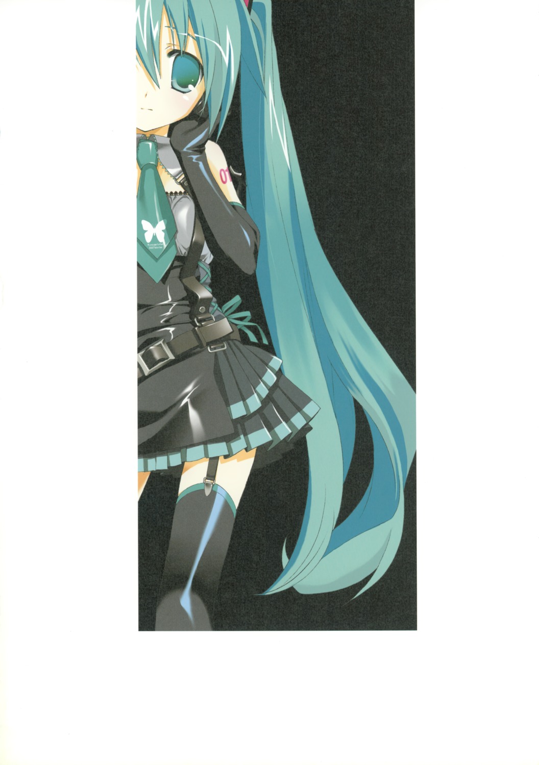 garter_belt, hatsune_miku, kyougetsutei, miyashita_miki, paper_texture, stockings, thighhighs, vocaloid