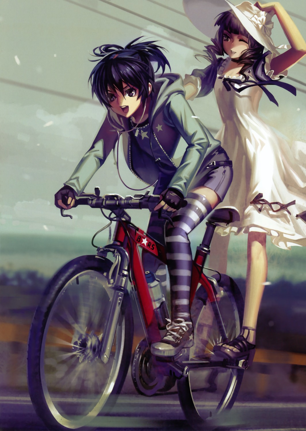 alphonse, black_rock_shooter, dress, kuroi_mato, summer_dress, takanashi_yomi, thighhighs, vocaloid, white_datura
