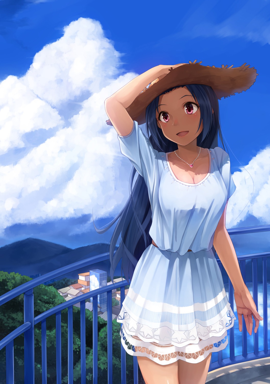 cleavage, dress, miura_azusa, summer_dress, the_idolm@ster, yuki_usagi_(mofurafu)