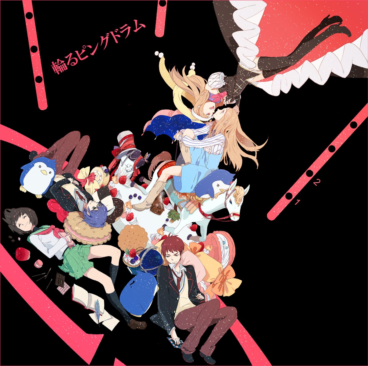 mawaru_penguindrum, oginome_ringo, oka, penguin, seifuku, takakura_himari, takakura_kanba, takakura_shouma