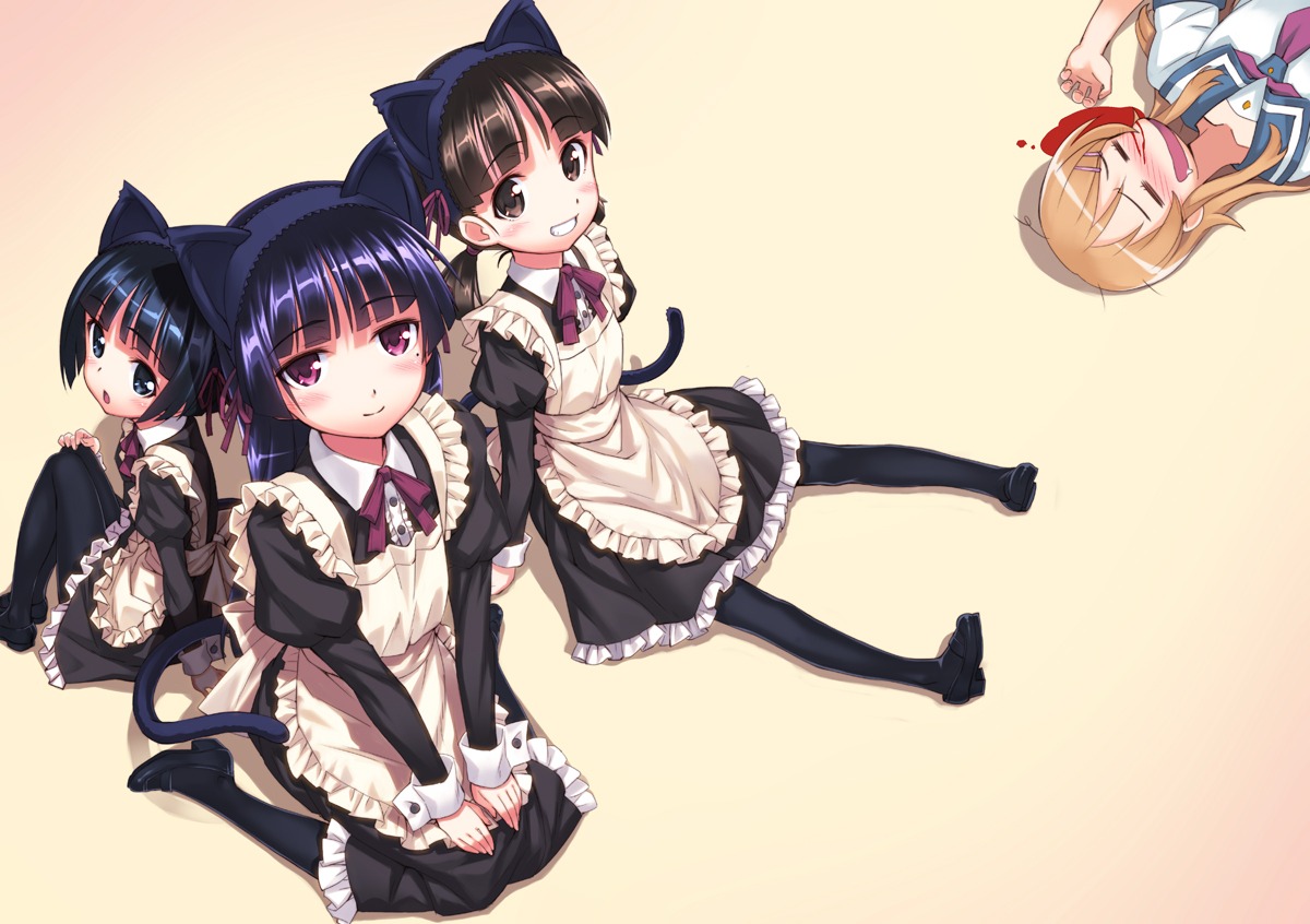 animal_ears, blood, gokou_hinata, gokou_ruri, gokou_tamaki, kousaka_kirino, maid, matsuryuu, nekomimi, ore_no_imouto_ga_konnani_kawaii_wake_ga_nai, pantyhose, seifuku, tail