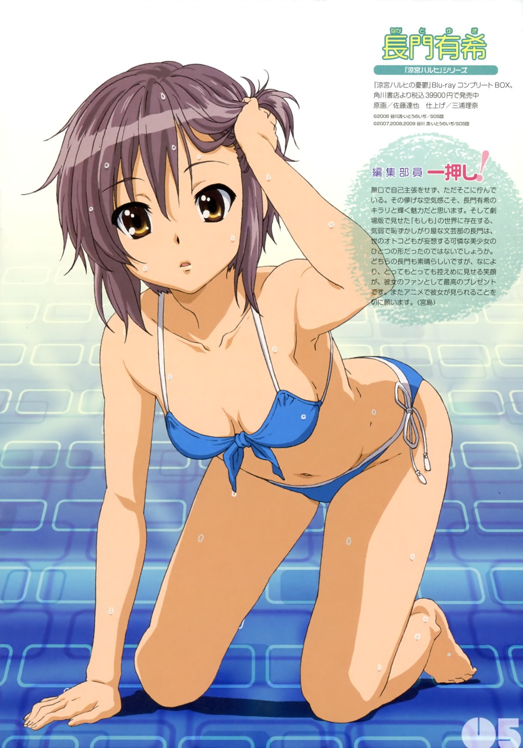 bikini, cleavage, nagato_yuki, satou_tatsuya, suzumiya_haruhi_no_yuuutsu, swimsuits, wet