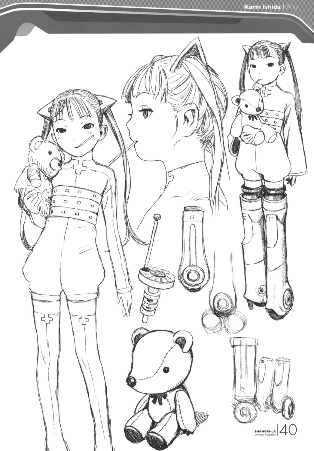 character_design, ishida_karin, monochrome, range_murata, shangri-la, sketch