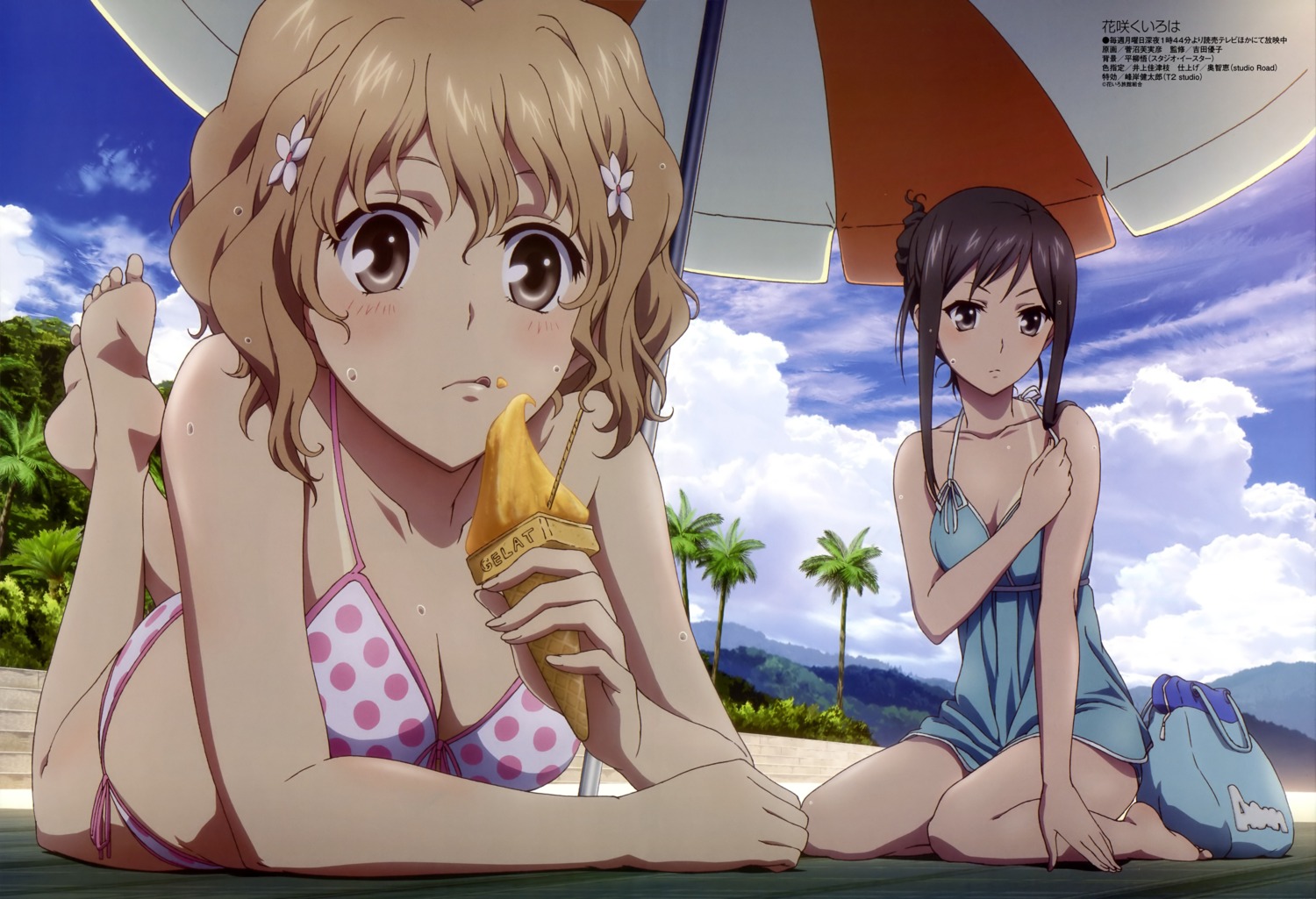 bikini, cleavage, feet, hanasaku_iroha, matsumae_ohana, suganuma_fumihiko, swimsuits, tan_lines