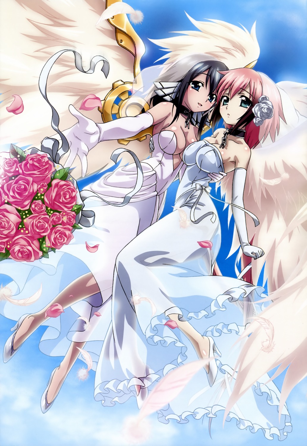 dress, ikaros, kazane_hiyori, sora_no_otoshimono, watanabe_yoshihiro, wedding_dress, wings