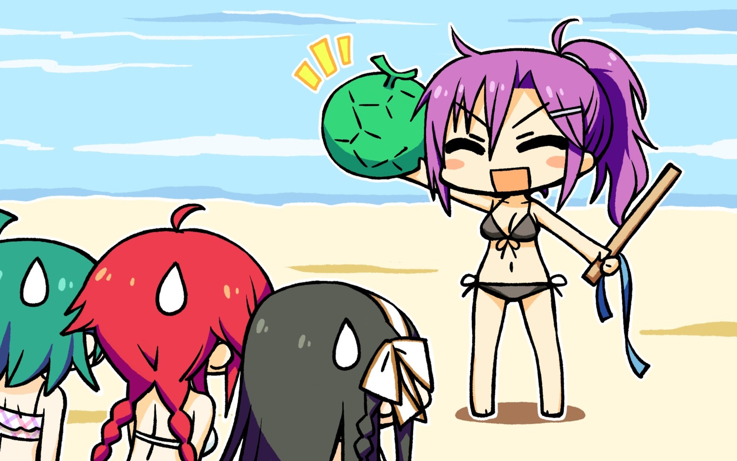 chan×co, chibi, irotoridori_no_sekai, kisaragi_mio, minami_kana_(irotoridori_no_sekai), natsume_suzu, swimsuits, toumine_tsukasa
