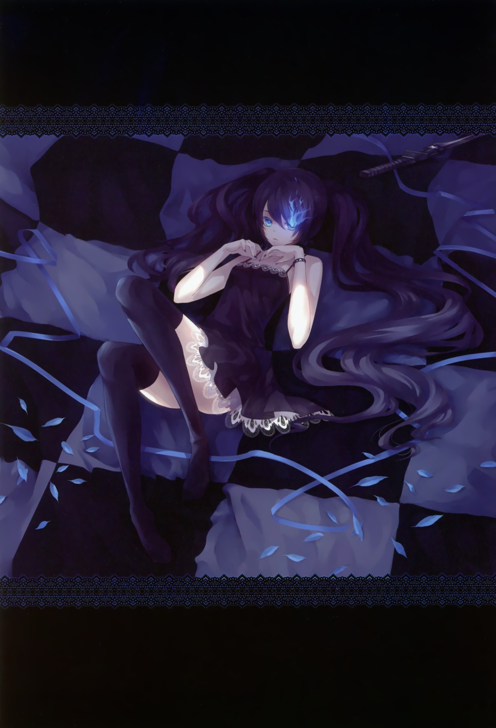 black_rock_shooter, black_rock_shooter_(character), dhiea, dress, moe_shoujo_ryouiki, thighhighs, vocaloid, world_is_mine_(vocaloid)