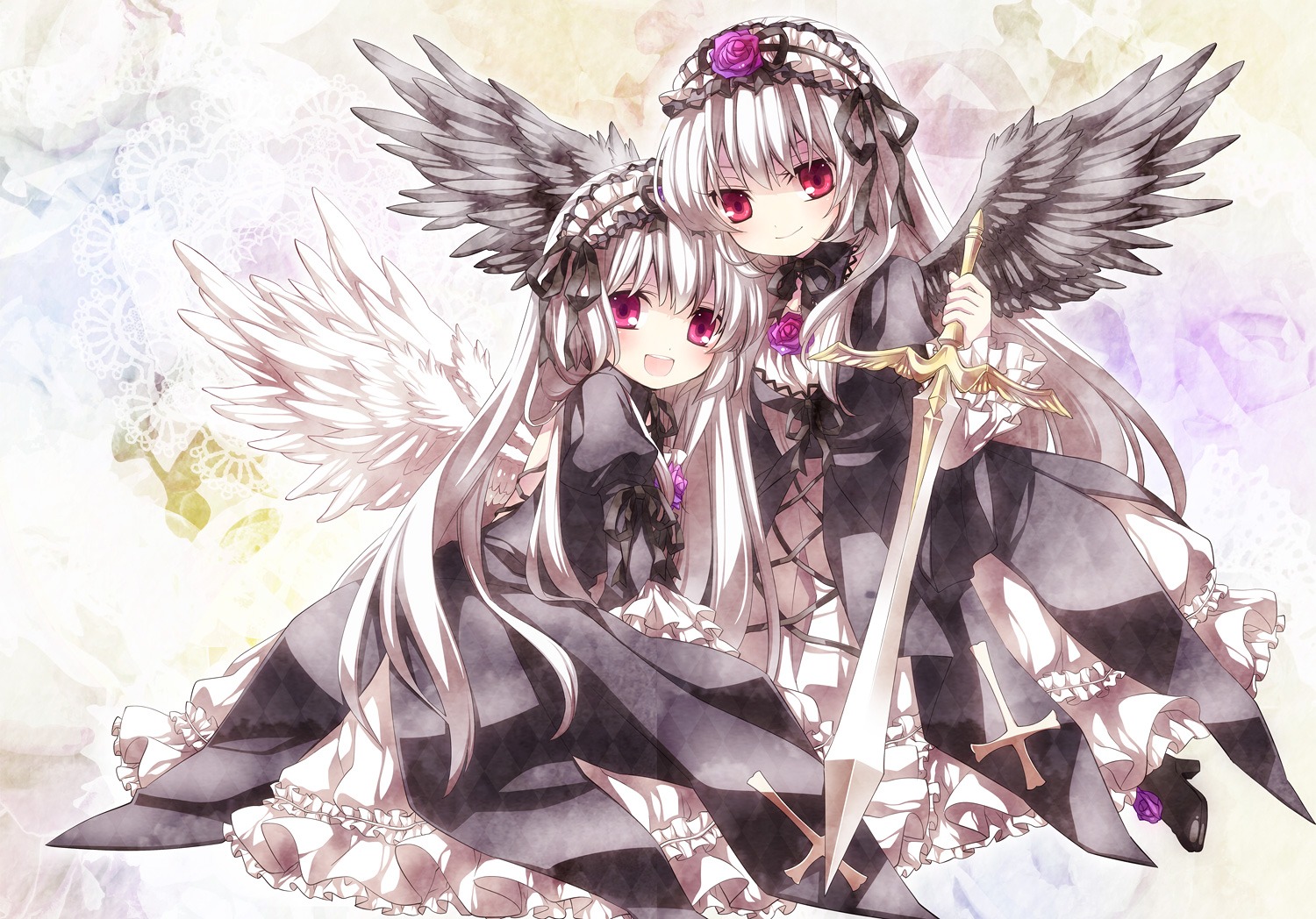 gothic_lolita, lolita_fashion, moru, rozen_maiden, suigintou, sword, wings