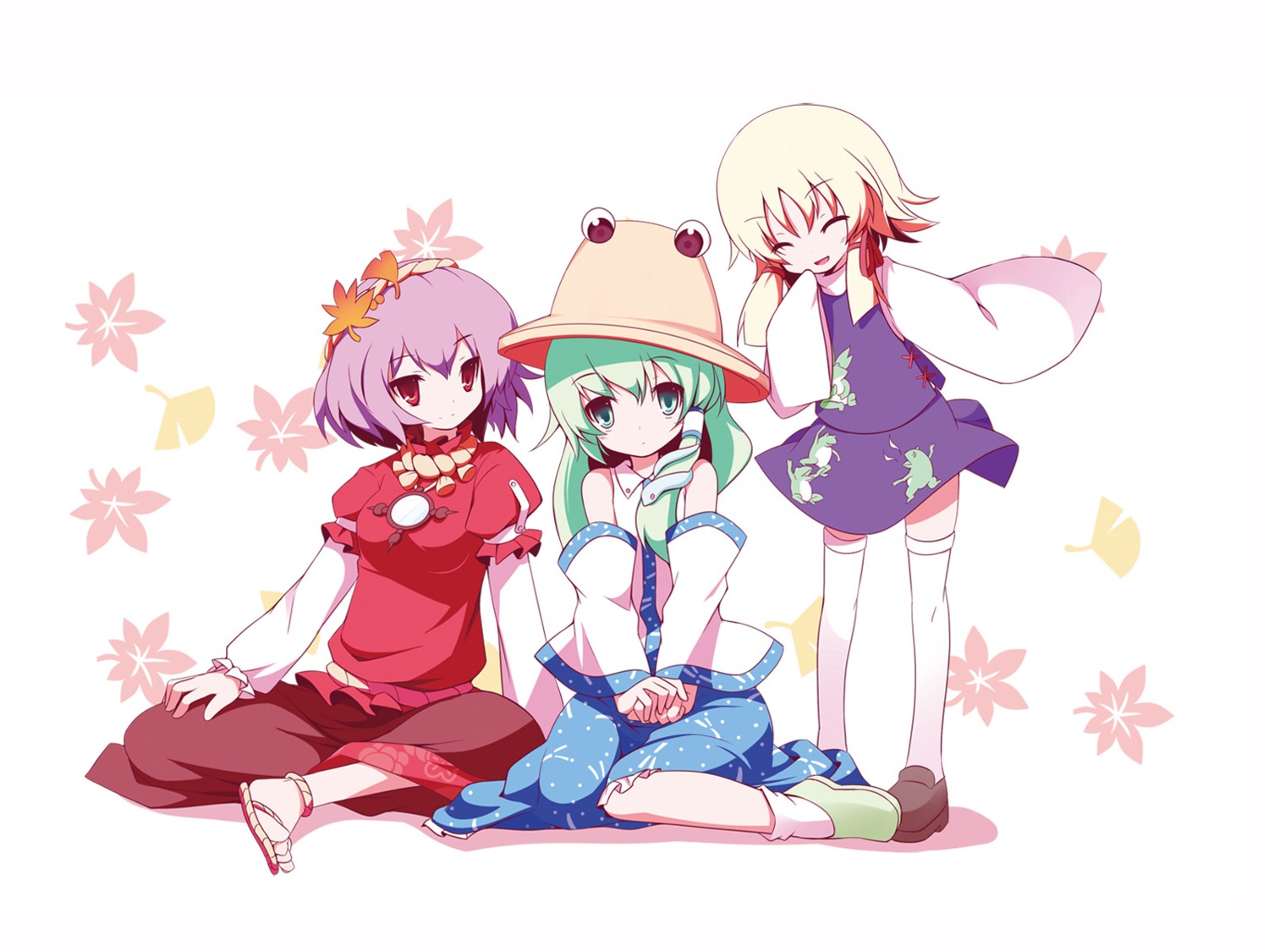 kochiya_sanae, miko_machi, moriya_suwako, touhou, wallpaper, yasaka_kanako