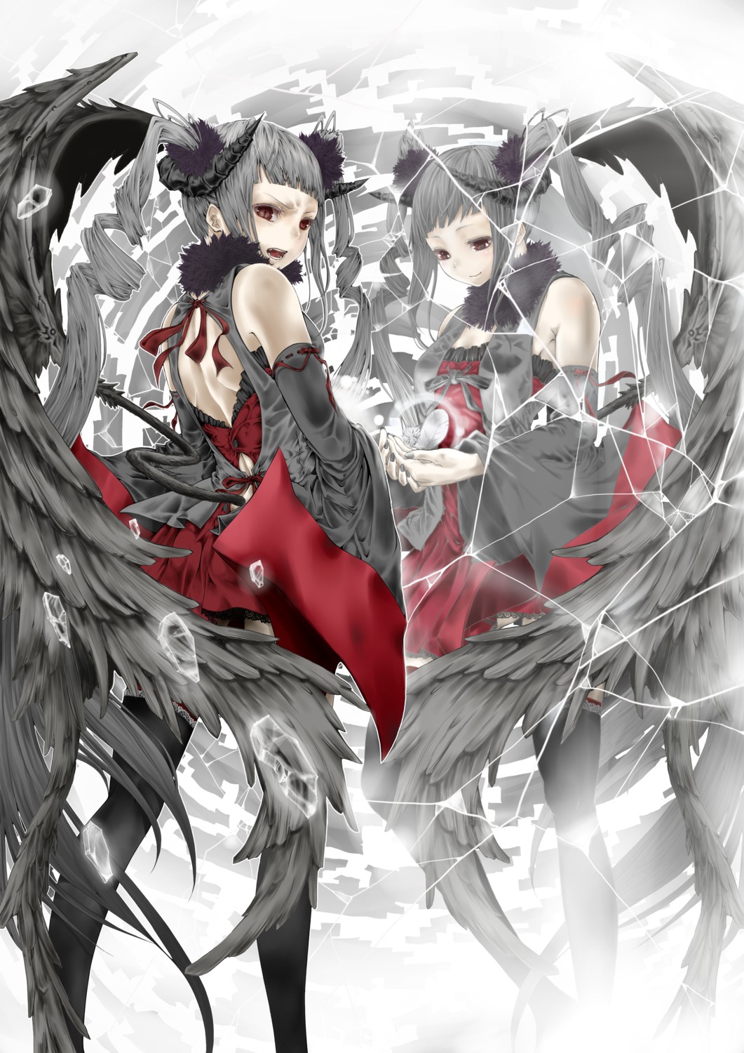 devil, gothic_lolita, horns, lolita_fashion, suika_(westsquash), thighhighs, wings