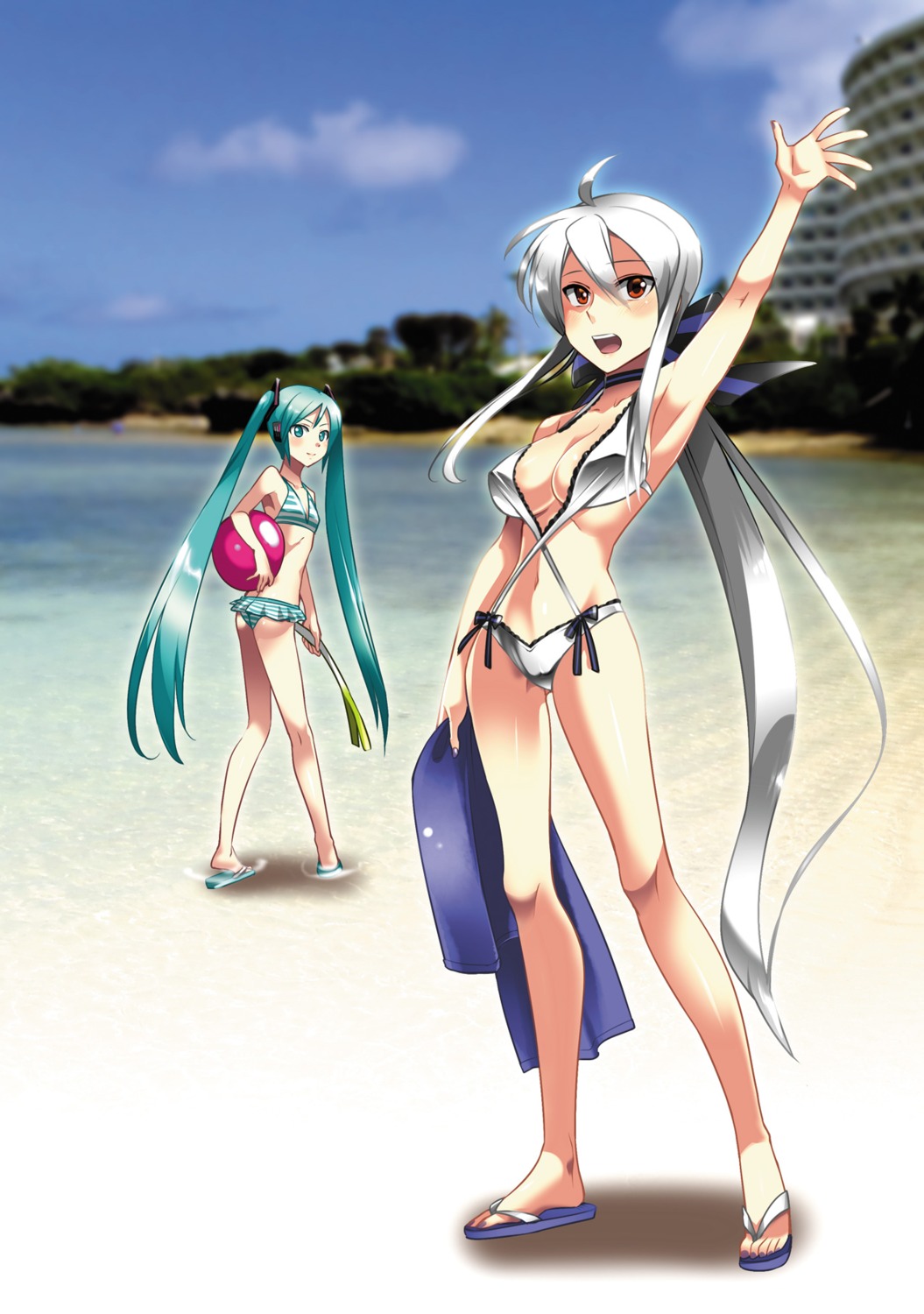bikini, caffein, cleavage, hatsune_miku, swimsuits, vocaloid, yowane_haku