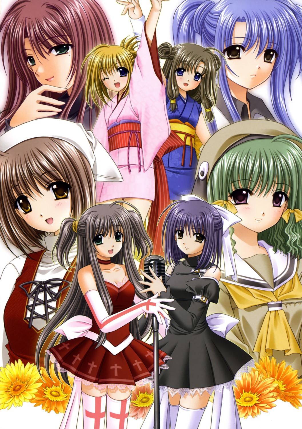 arisugawa_yui, hiwatari_aya, lovely_idol, nishimata_aoi, seifuku, thighhighs, yukata