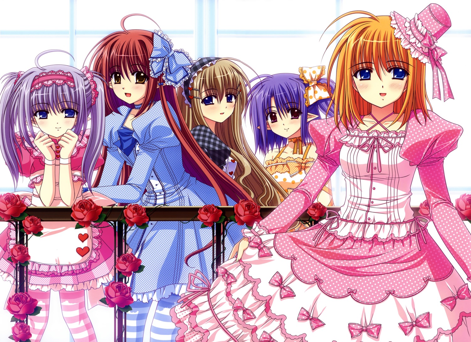 daisy_(shuffle), dress, fuyou_kaede, lisianthus, lolita_fashion, nishimata_aoi, pointy_ears, primula