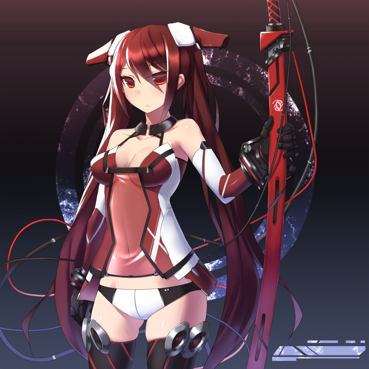 cleavage, pantsu, sword, thighhighs, zenn