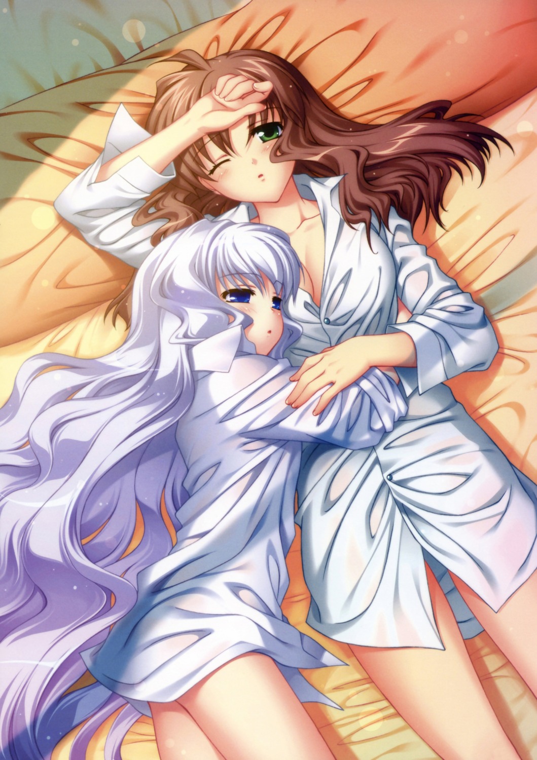 aizawa_yasumi, aoi_shiro, cleavage, dress_shirt, hal, nami_(aoi_shiro), success