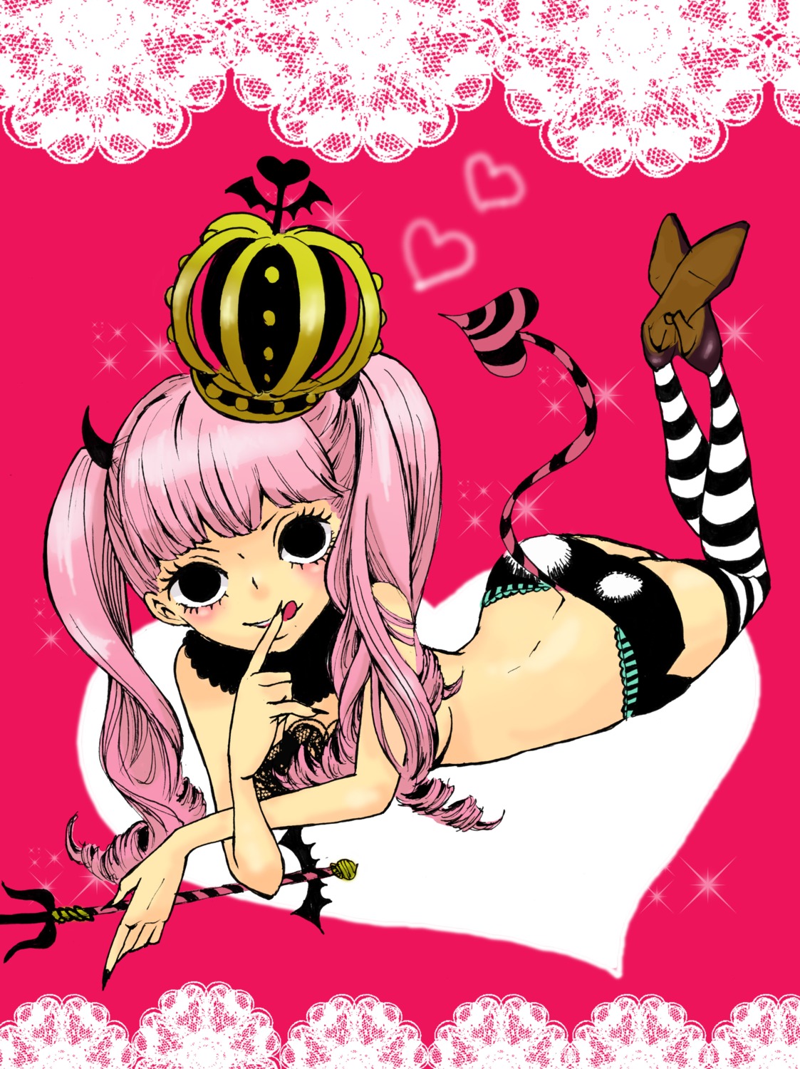 choco-mint, devil, horns, one_piece, perona, tail, thighhighs