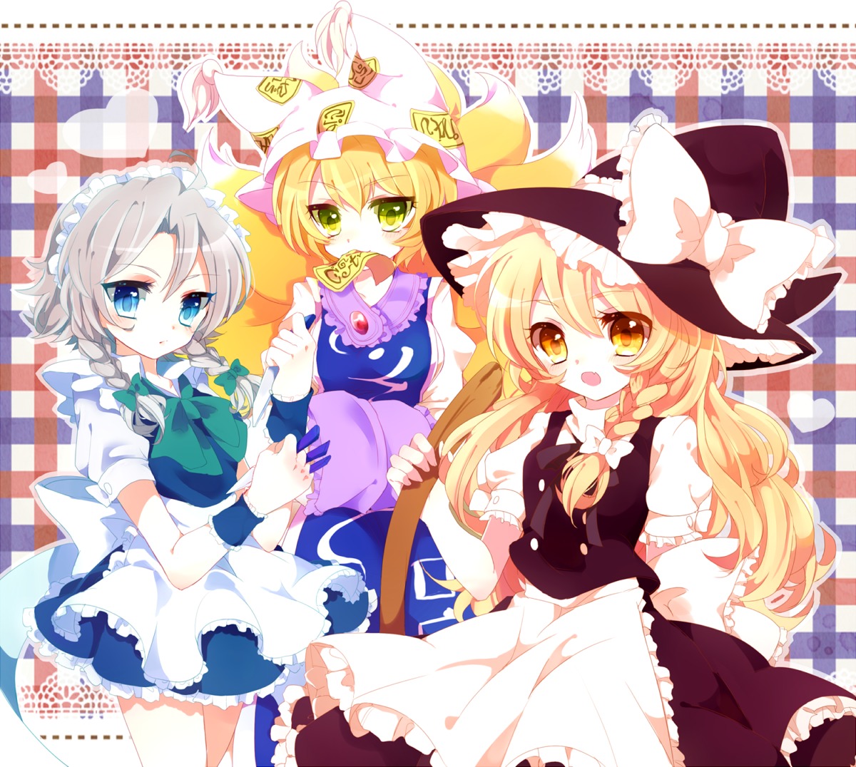 asprach, izayoi_sakuya, kirisame_marisa, touhou, yakumo_ran