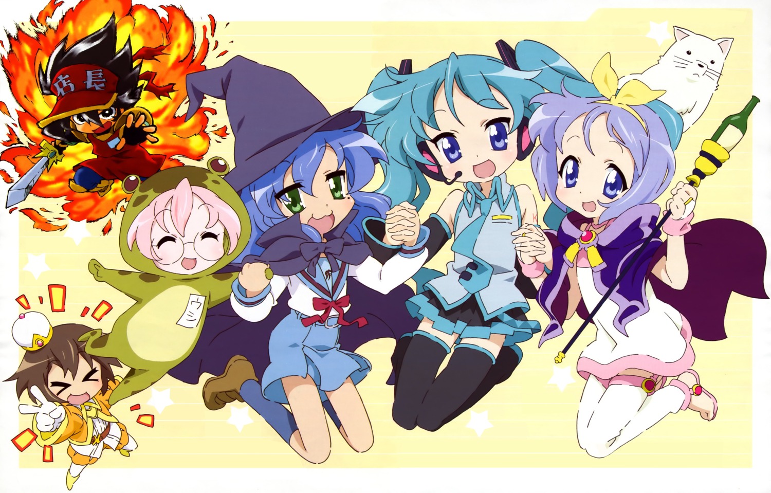 anime_tenchou, anizawa_meito, cosplay, hiiragi_kagami, hiiragi_tsukasa, izumi_konata, kusakabe_misao, lucky_star