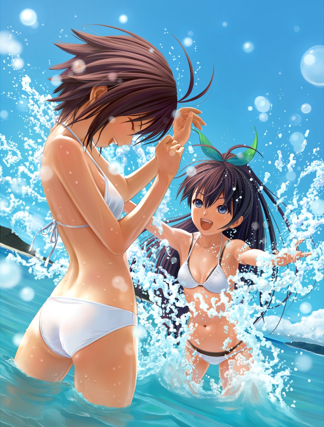 bikini, ganaha_hibiki, kikuchi_makoto, nekopuchi, swimsuits, the_idolm@ster
