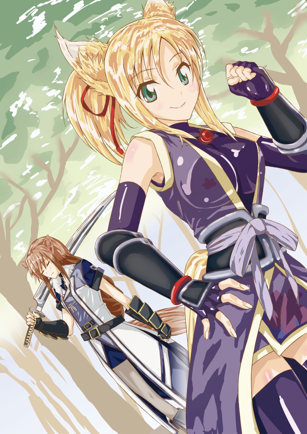 animal_ears, brioche_d'arquien, dog_days, kitsune, shiroryuusou_kujira, sword, thighhighs, yukikaze_panettone