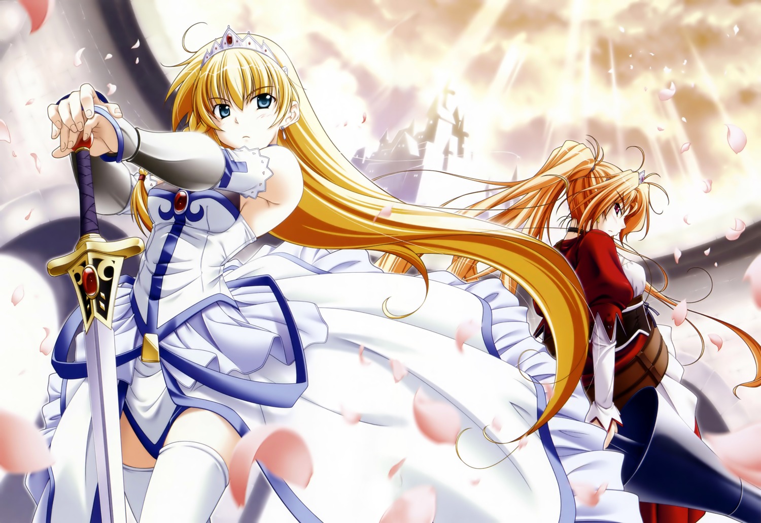 angela_victoire_blendin, dress, iris_(princess_waltz), princess_waltz, sword, takeya_masami, thighhighs