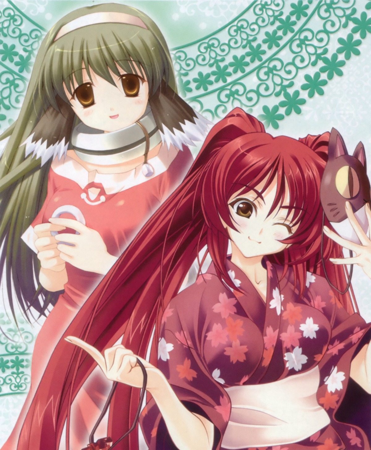 animal_ears, crossover, dress, kimono, kousaka_tamaki, mikoto_(utawarerumono), to_heart_(series), to_heart_2, utawarerumono