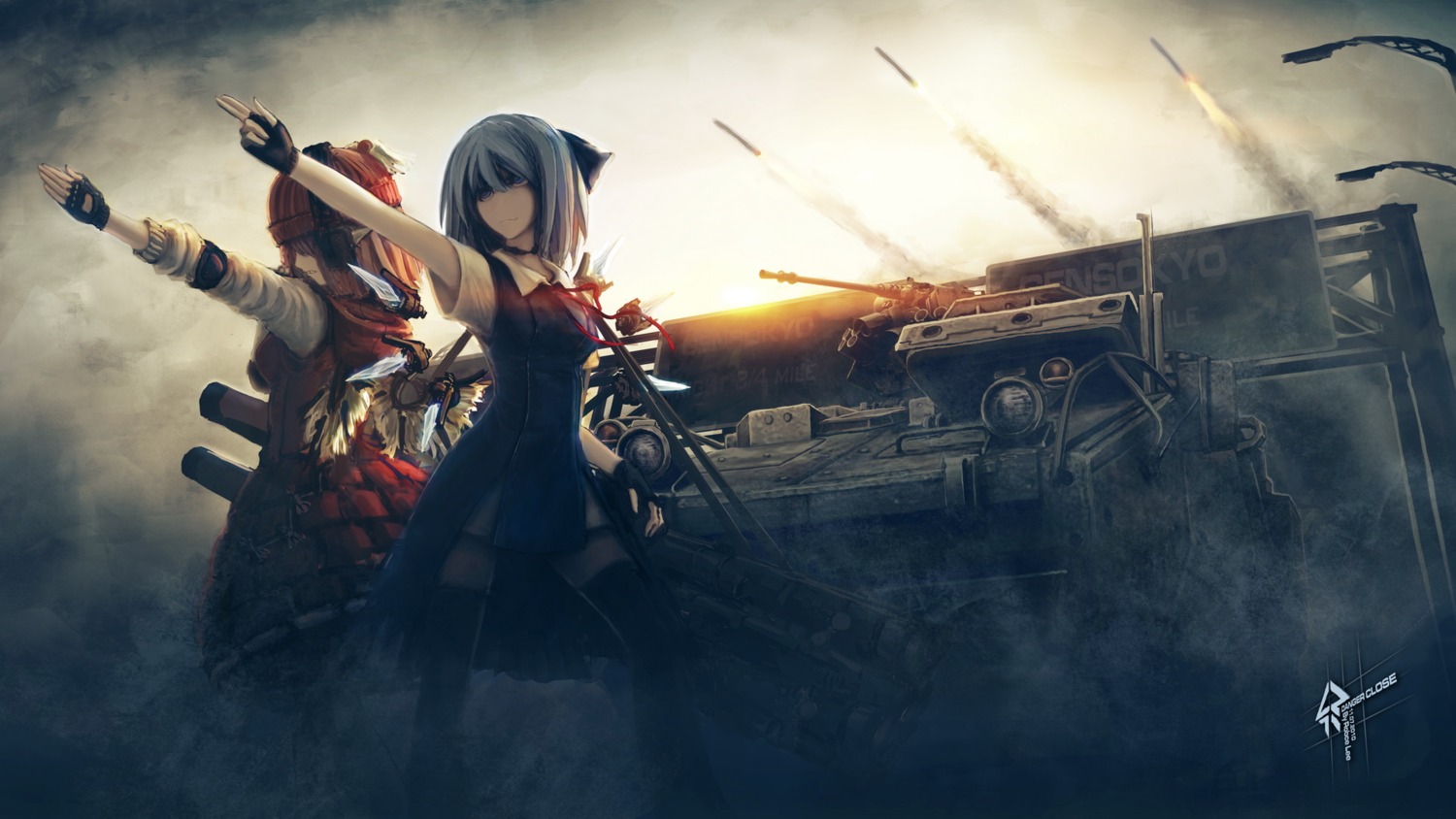 cirno, gun, mystia_lorelei, robce_lee, touhou, wallpaper