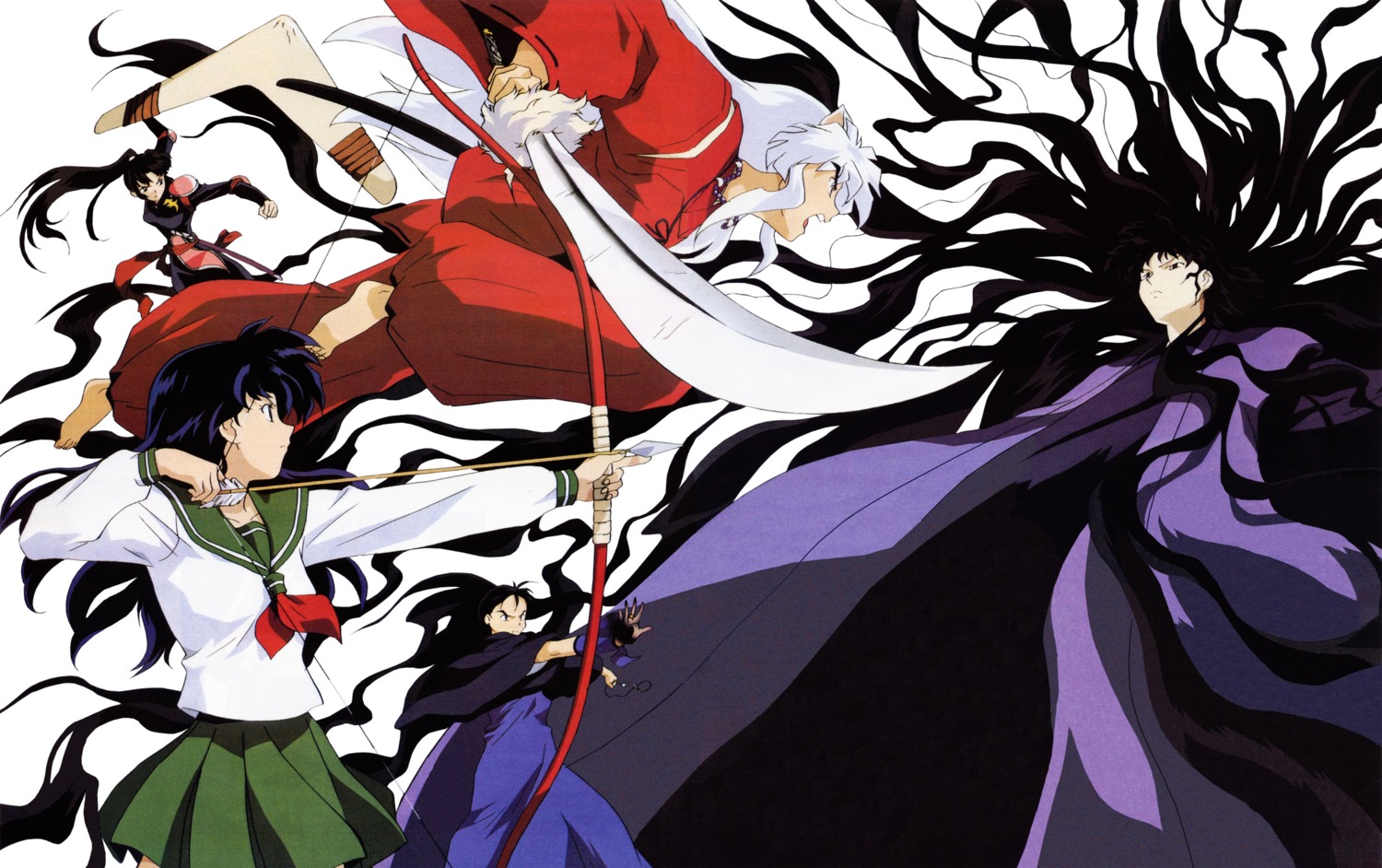 higurashi_kagome, inuyasha, inuyasha_(character), miroku, naraku, sango