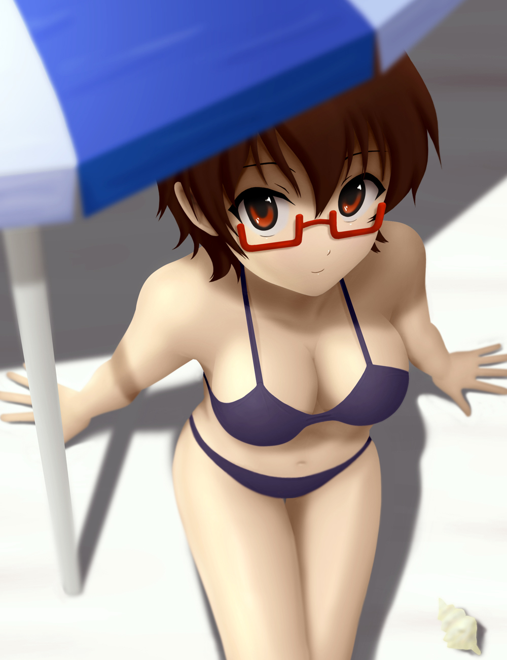 bikini, cleavage, k-on!, manabe_nodoka, megane, siraha, swimsuits
