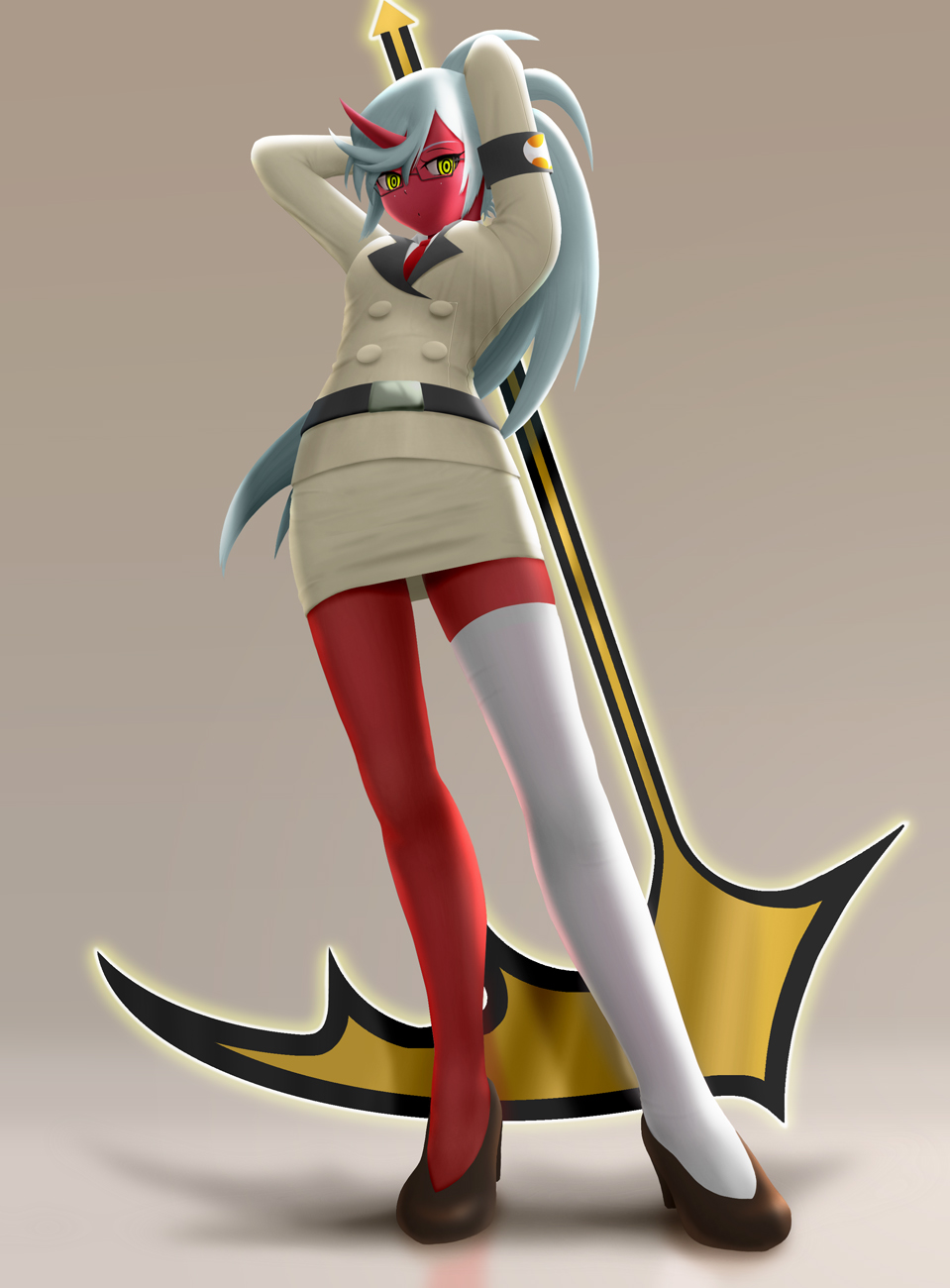 business_suit, devil, horns, kneesocks, megane, panty_&_stocking_with_garterbelt, siraha, thighhighs
