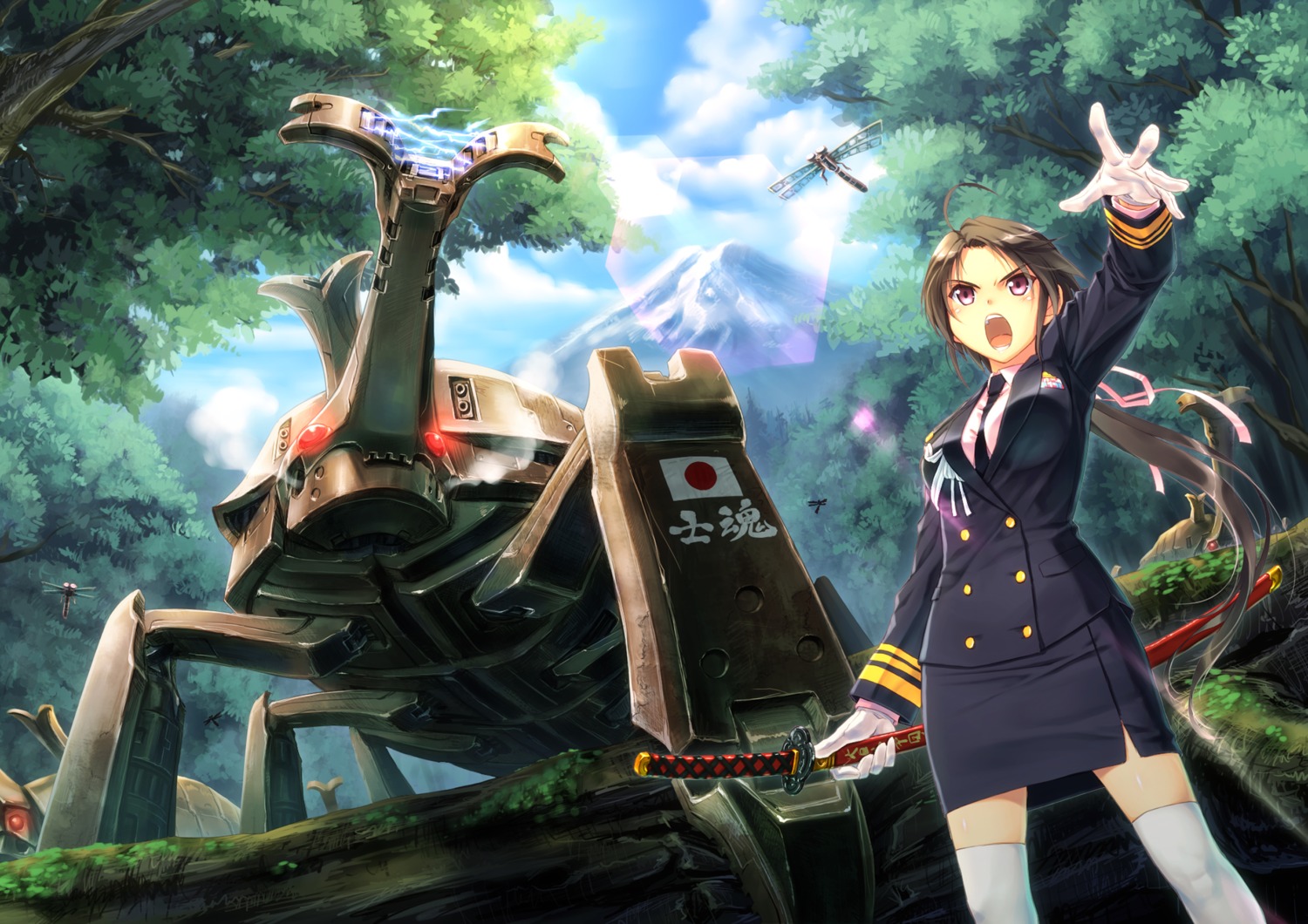 kuroneko_sakon, mecha, thighhighs, uniform