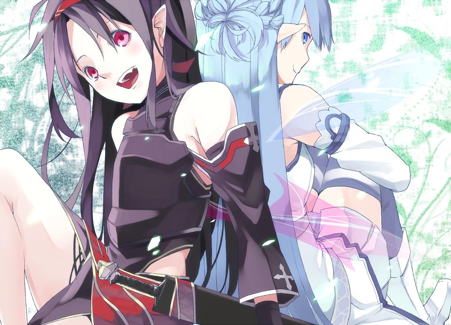 alfheim_online, asuna_(sword_art_online), konno_yuuki, shiro_negi, sword_art_online, thighhighs