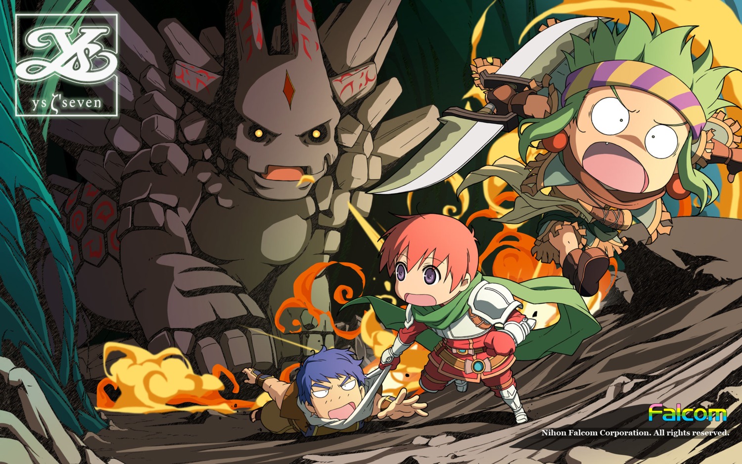 adol_christin, chibi, dogi, elk_(ys), falcom, wallpaper, ys, ys_seven