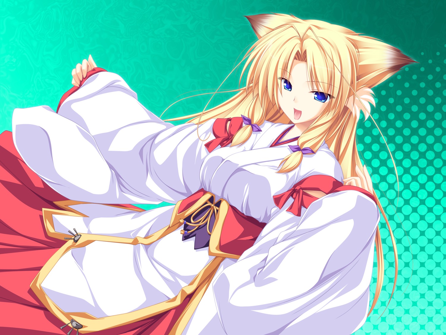 animal_ears, inakoi, kamishiro_mutsuki, kitsune, miko, tenmaso, wallpaper, whirlpool