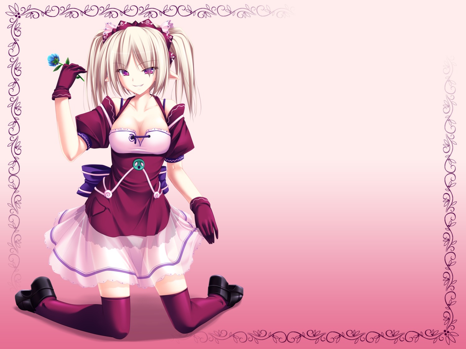cleavage, elf, inakoi, pointy_ears, see_through, tenmaso, thighhighs, wallpaper