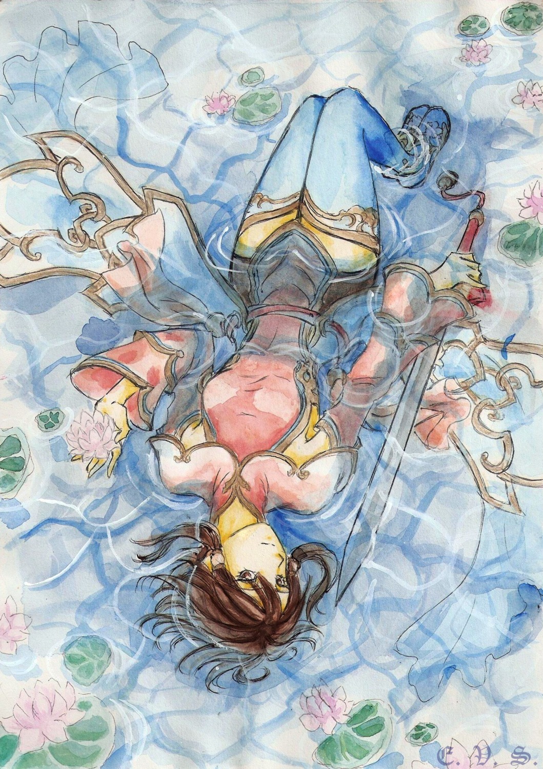chai_xianghua, soul_calibur, soul_calibur_iv, sword, tagme, thighhighs, weapon, wet