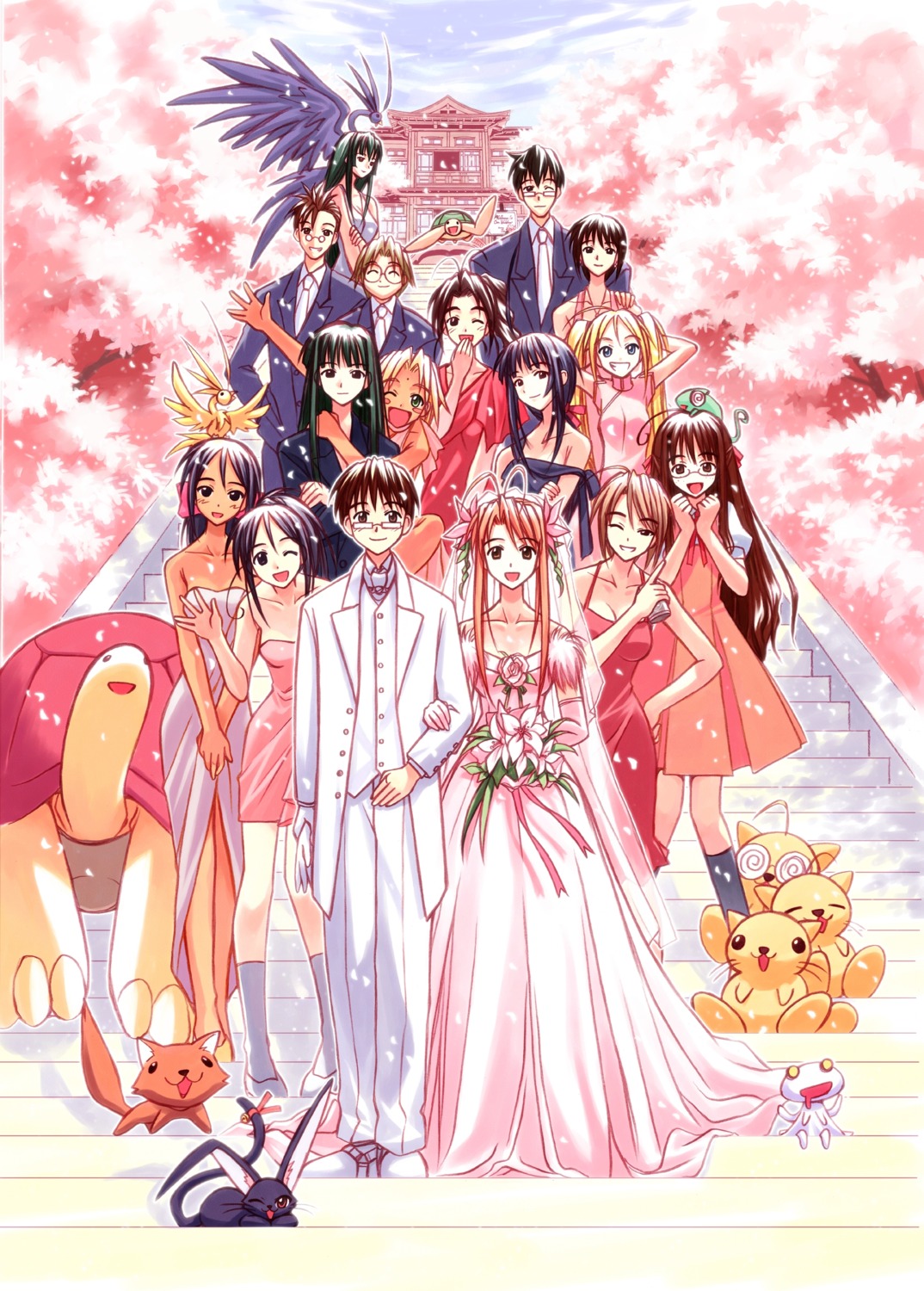 akamatsu_ken, aoyama_motoko, aoyama_tsuruko, dress, haitani_masayuki, kaolla_su, konno_mitsune, kuro_(love_hina), love_hina, maeda_ema, maehara_shinobu, megane, namo_nyamo, narusegawa_naru, neko, otohime_mutsumi, sarah_mcdougal, seta_noriyasu, shirai_kimiaki, tama_(love_hina), urashima_haruka, urashima_kanako, urashima_keitarou, wedding_dress