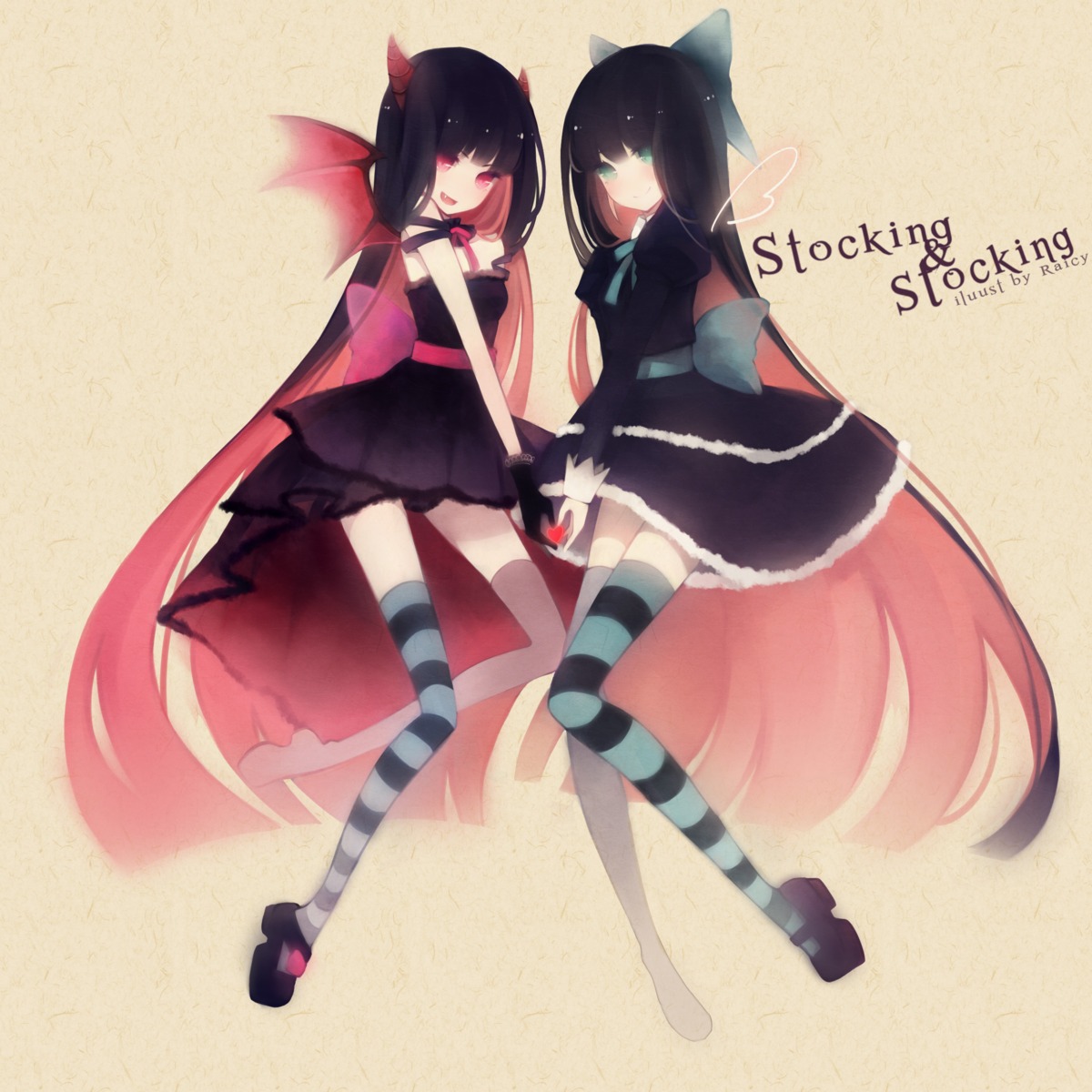 devil, dress, gothic_lolita, horns, lolita_fashion, panty_&_stocking_with_garterbelt, raicy, stocking, thighhighs, wings
