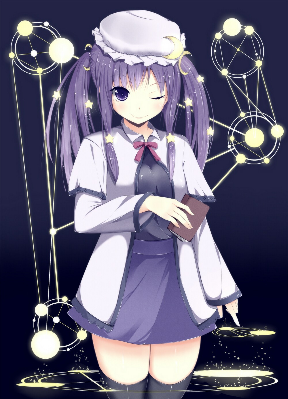 amatsuki_hotaru, dress, patchouli_knowledge, thighhighs, touhou