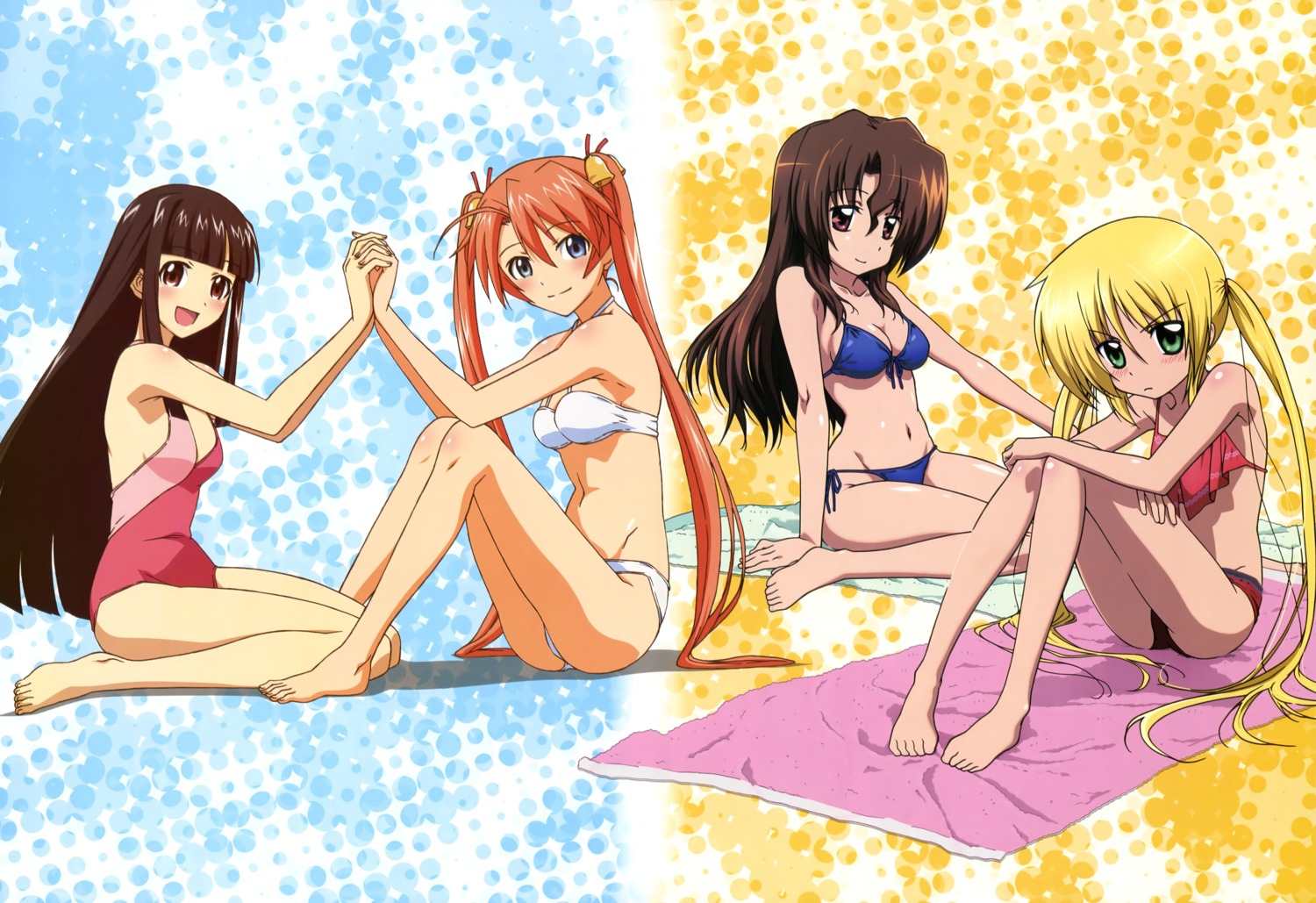 bikini, cleavage, crossover, hayate_no_gotoku, heterochromia, kagurazaka_asuna, konoe_konoka, mahou_sensei_negima, maria, matsui_yuuko, sanzenin_nagi, swimsuits, yamauchi_naoki