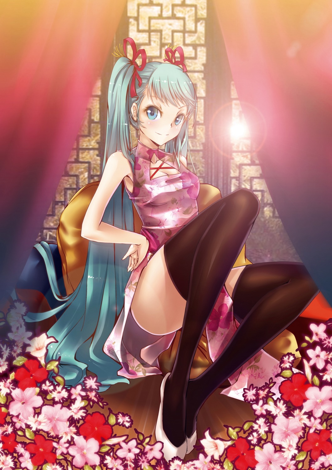 chinadress, hatsune_miku, mikoto_(mio), thighhighs, vocaloid